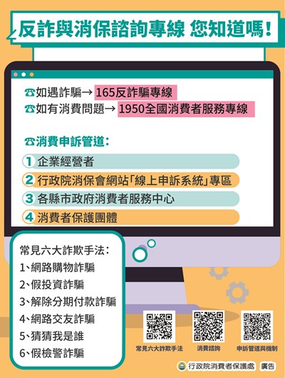[消費者保護宣導]反詐與消保諮詢專線